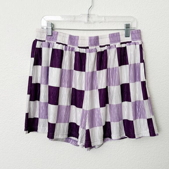 [Bourbon & Belles] Pretty Purple Checkerboard Print Textured Boxer Shorts Sz XL - Picture 1 of 12